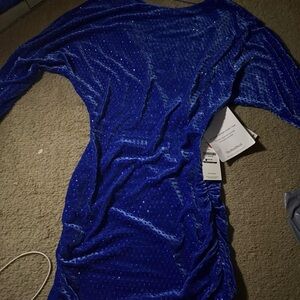 Velvet Ruched Long Sleeve Dress in Royal Blue